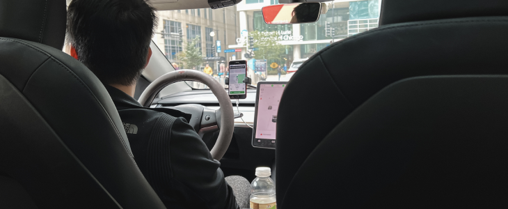 Uber driving a car for rideshare service