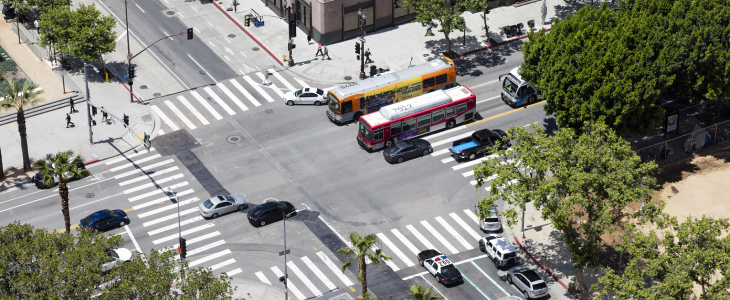 Los Angeles buses on the road