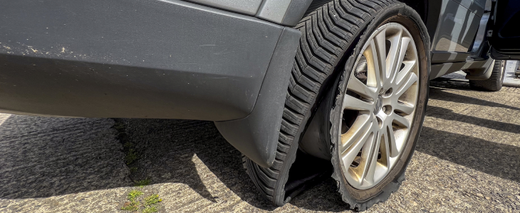 Tire blowout on a highway in Los Angeles