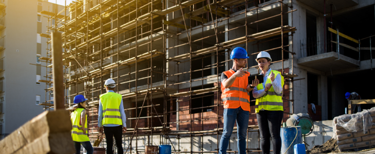 Construction workers analyzing the conditions of safety